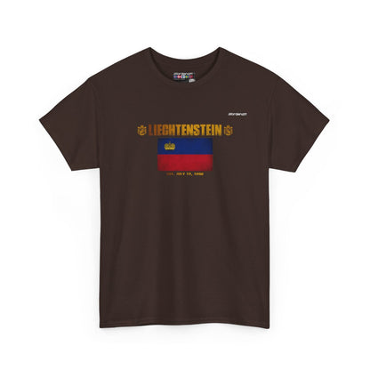 Liechtenstein flag t-shirt in Dark Chocolate — premium cotton, Nordenatt