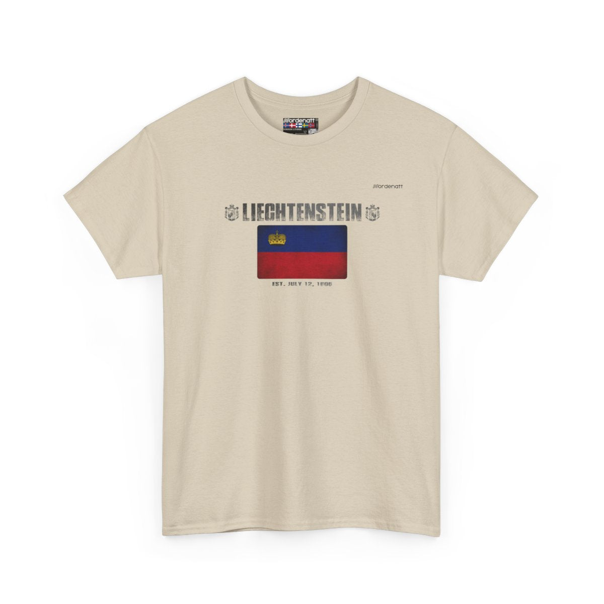 Liechtenstein flag t-shirt in Sand — premium cotton, Nordenatt
