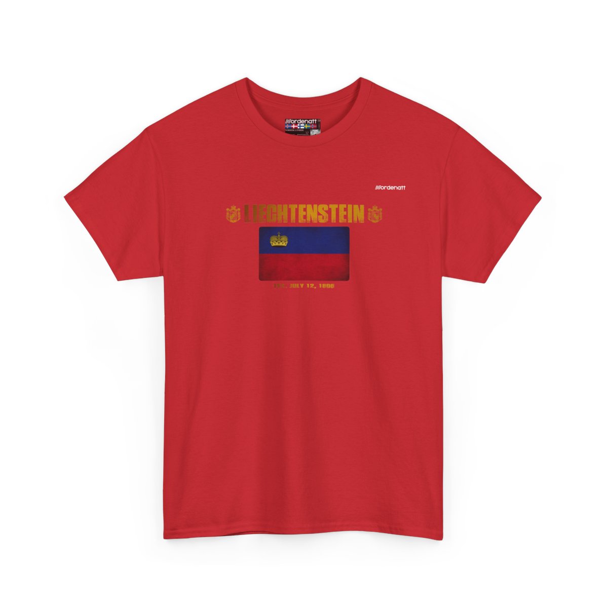 Liechtenstein flag t-shirt in Red — premium cotton, Nordenatt