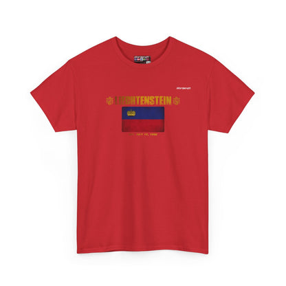 Liechtenstein flag t-shirt in Red — premium cotton, Nordenatt