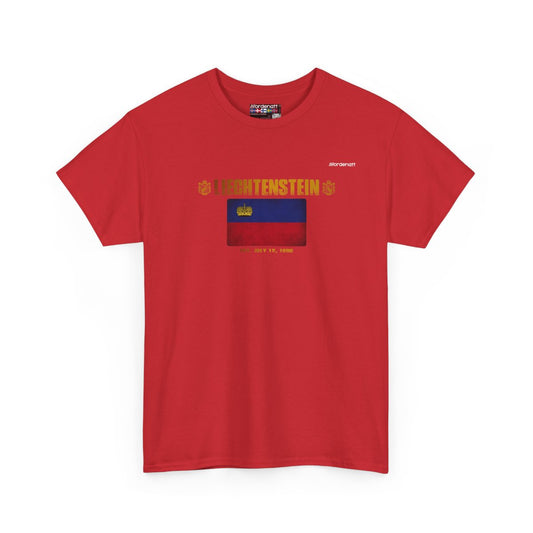 Liechtenstein flag t-shirt in Red — premium cotton, Nordenatt