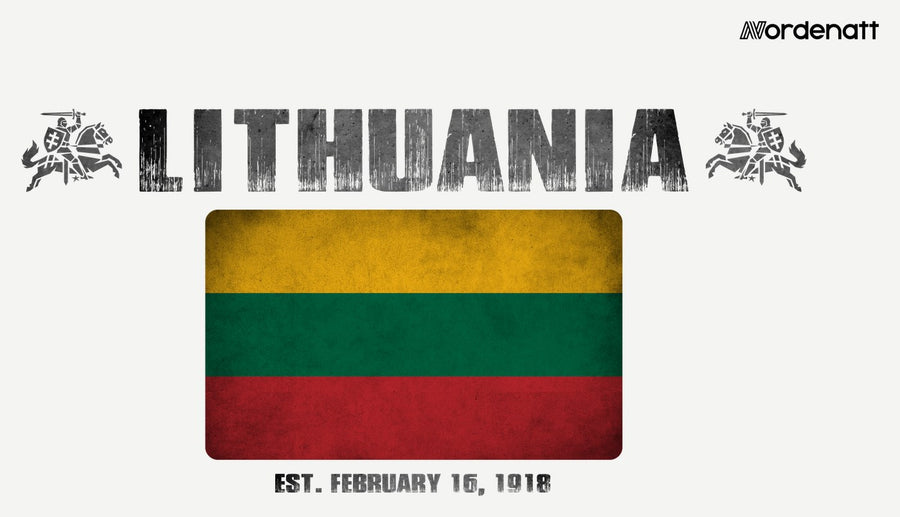 Lithuania design preview: flag, date and emblem inspiration printed on light t-shirts (Nordenatt)