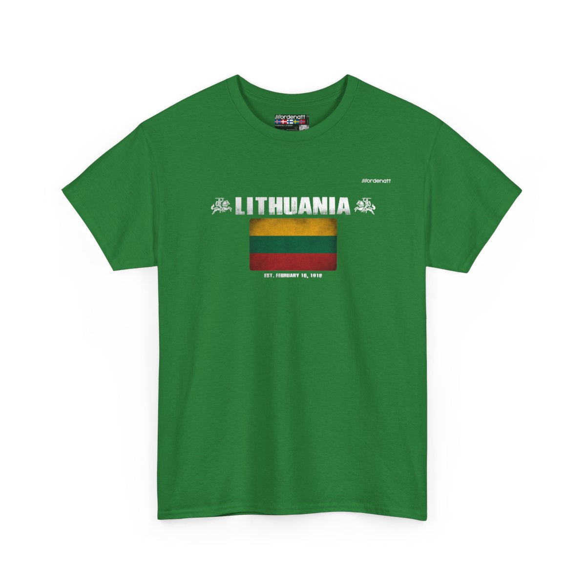 Lithuania flag t-shirt in Turf Green — premium cotton, Nordenatt