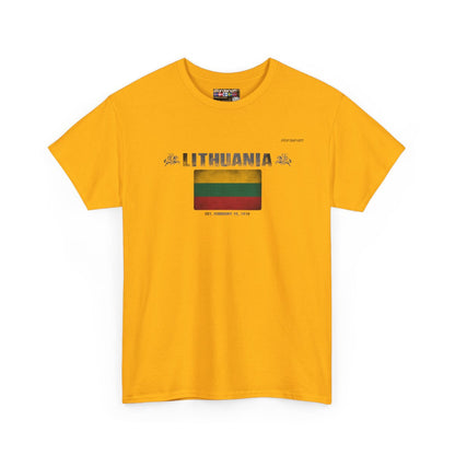Lithuania flag t-shirt in Gold — premium cotton, Nordenatt