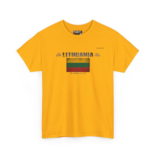 Lithuania flag t-shirt in Gold — premium cotton, Nordenatt