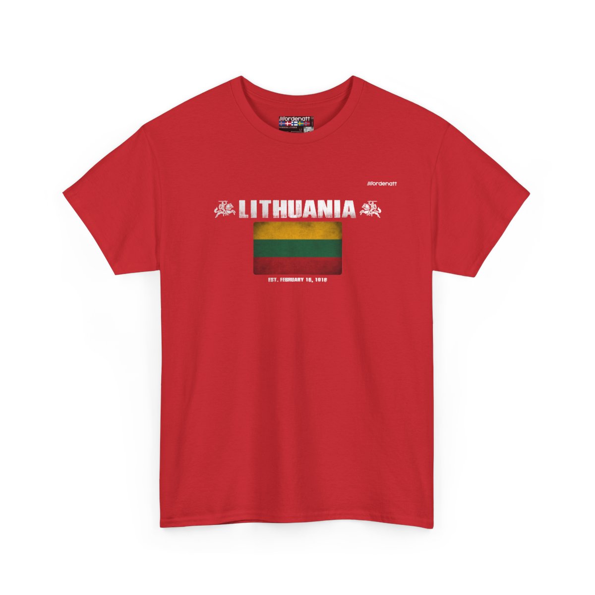 Lithuania flag t-shirt in Red — premium cotton, Nordenatt