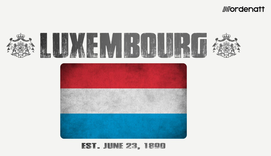 Luxembourg design preview: flag, date and emblem inspiration printed on light t-shirts (Nordenatt)