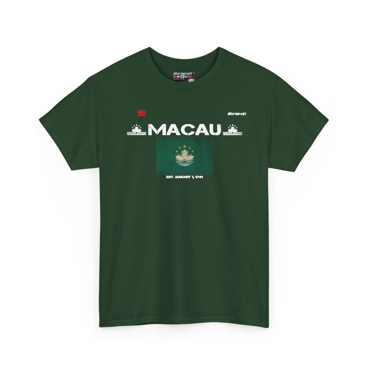 Macau flag t-shirt in Forest Green — premium cotton, Nordenatt