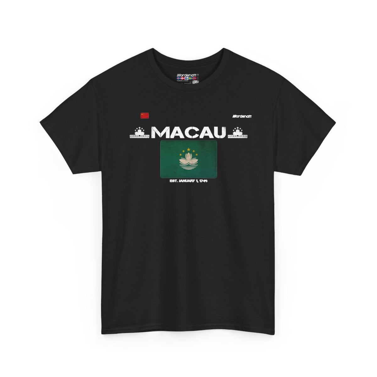Macau flag t-shirt in Black — premium cotton, Nordenatt