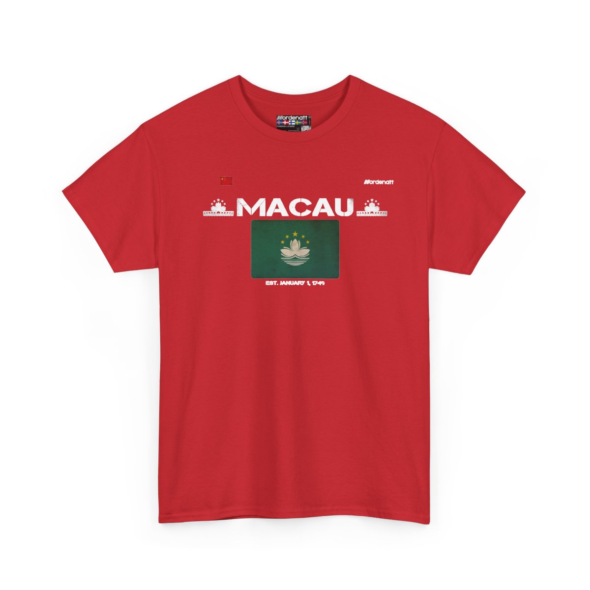 Macau flag t-shirt in Red — premium cotton, Nordenatt