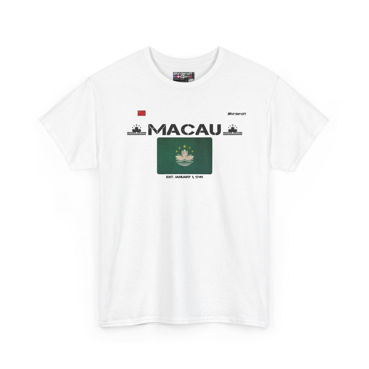 Macau flag t-shirt in White — premium cotton, Nordenatt