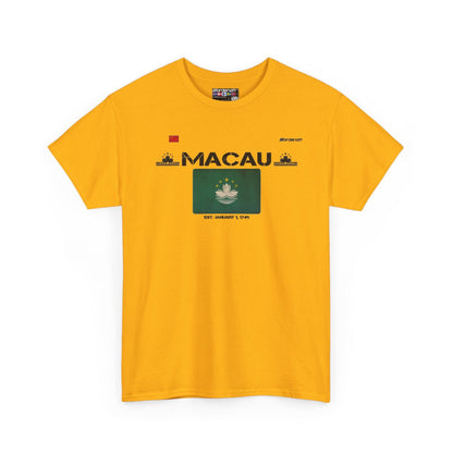 Macau flag t-shirt in Gold — premium cotton, Nordenatt
