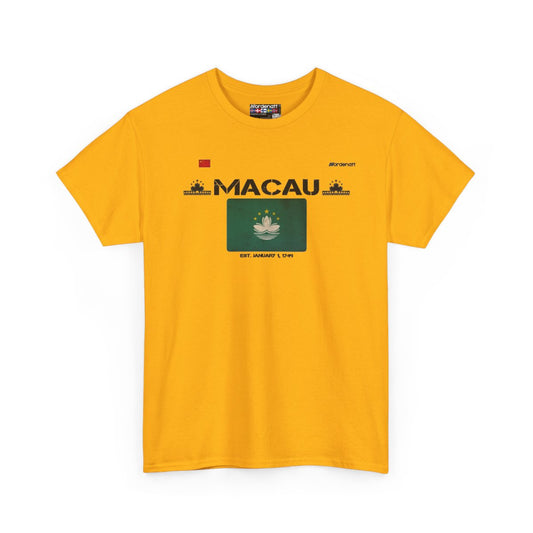 Macau flag t-shirt in Gold — premium cotton, Nordenatt