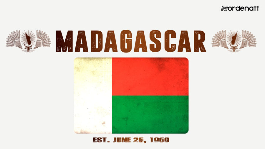 Madagascar design preview: flag, date and emblem inspiration printed on light t-shirts (Nordenatt)