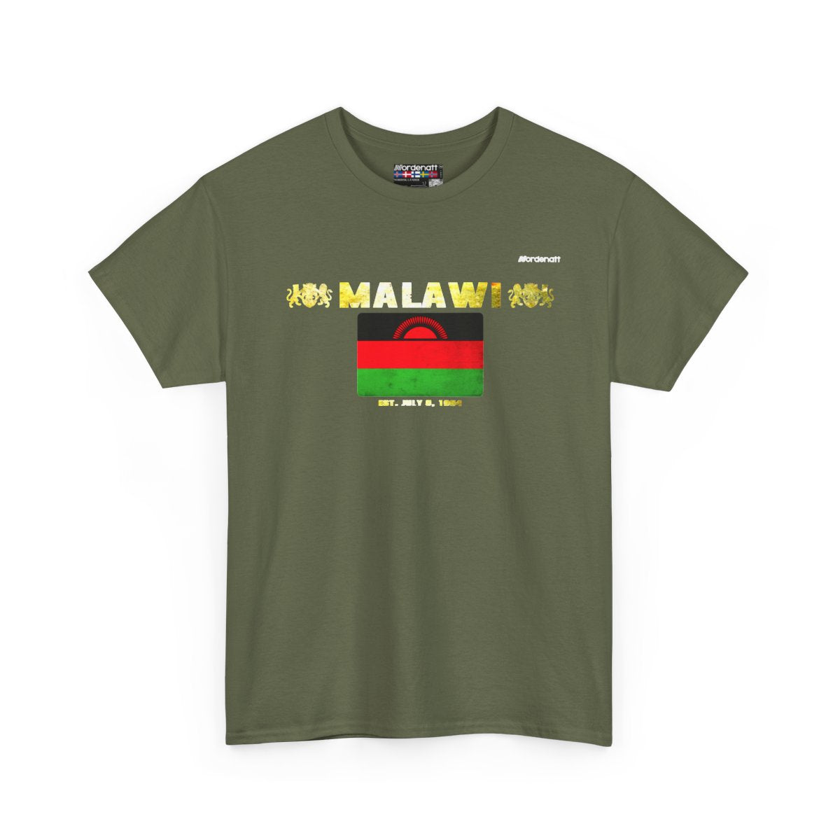 Malawi flag t-shirt in Military Green — premium cotton, Nordenatt