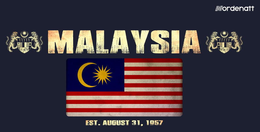 Malaysia design preview: flag, date and emblem inspiration printed on dark t-shirts (Nordenatt)