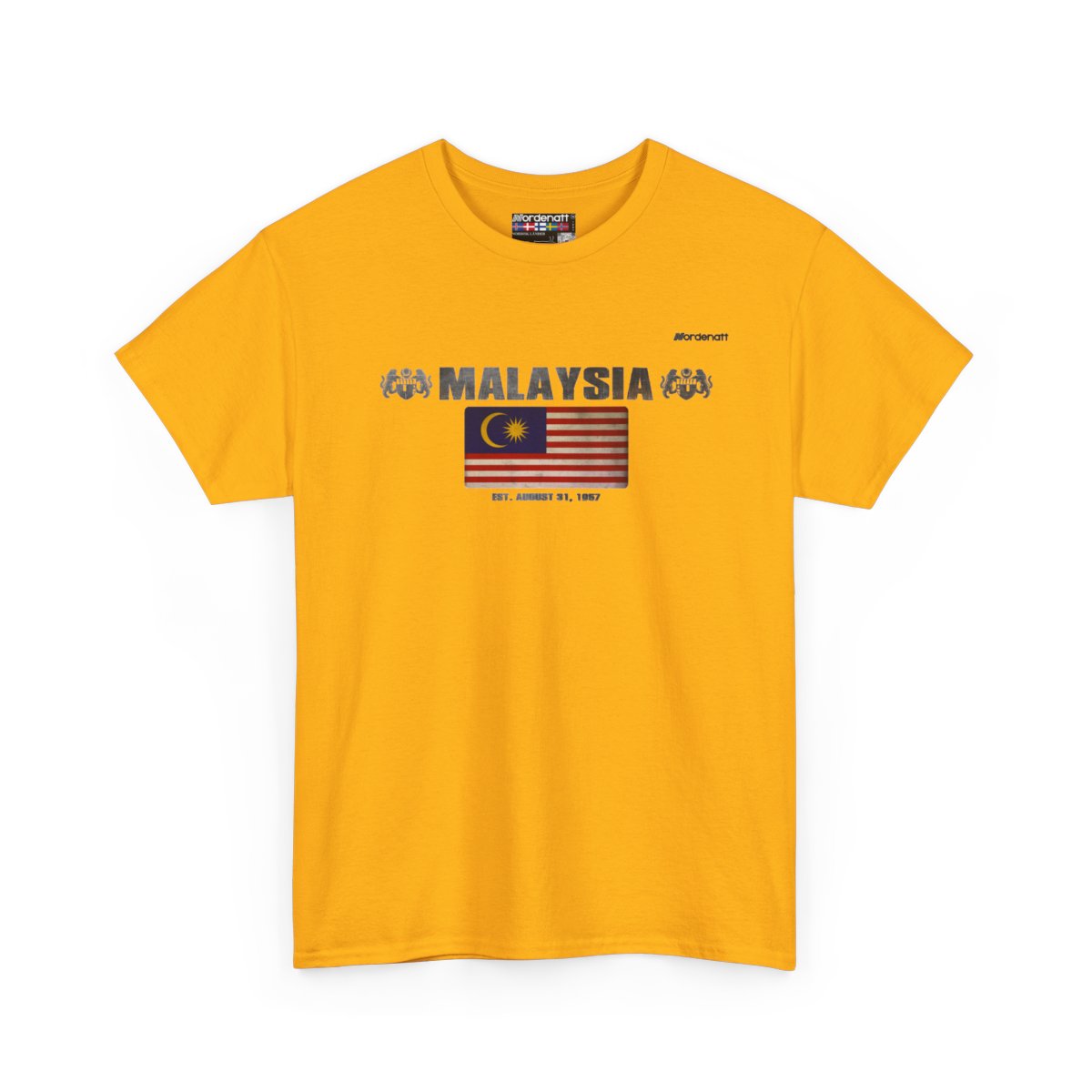 Malaysia flag t-shirt in Gold — premium cotton, Nordenatt
