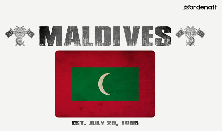 Maldives design preview: flag, date and emblem inspiration printed on light t-shirts (Nordenatt)
