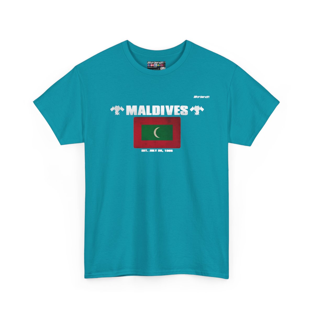 Maldives flag t-shirt in Tropical Blue — premium cotton, Nordenatt