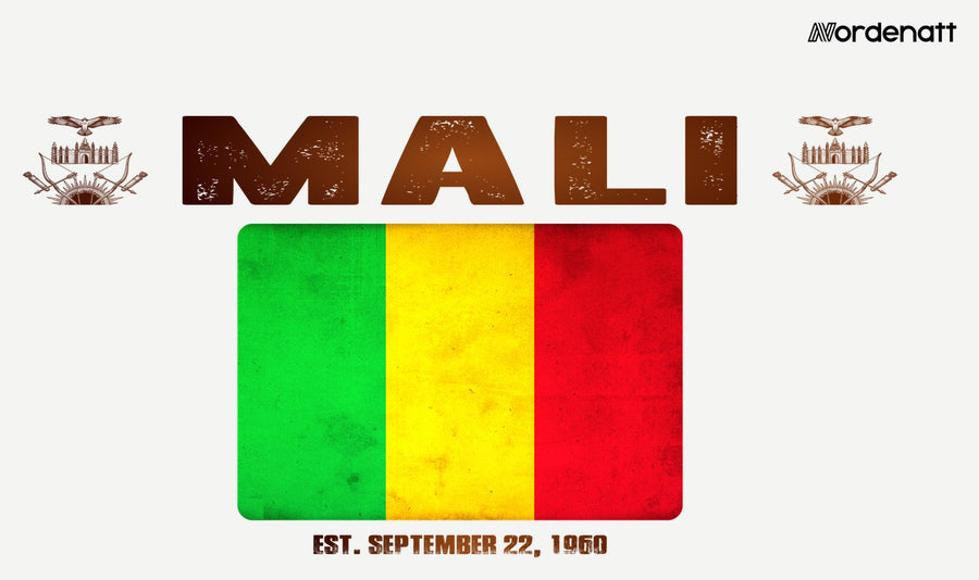Mali design preview: flag, date and emblem inspiration printed on light t-shirts (Nordenatt)