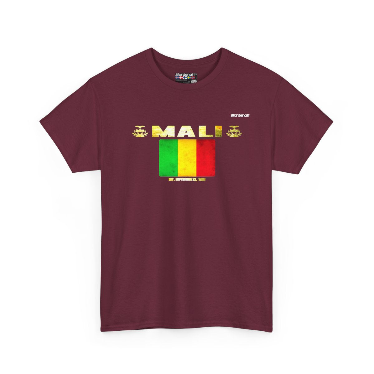 Mali flag t-shirt in Maroon — premium cotton, Nordenatt