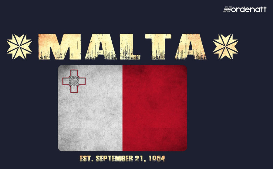 Malta design preview: flag, date and emblem inspiration printed on dark t-shirts (Nordenatt)