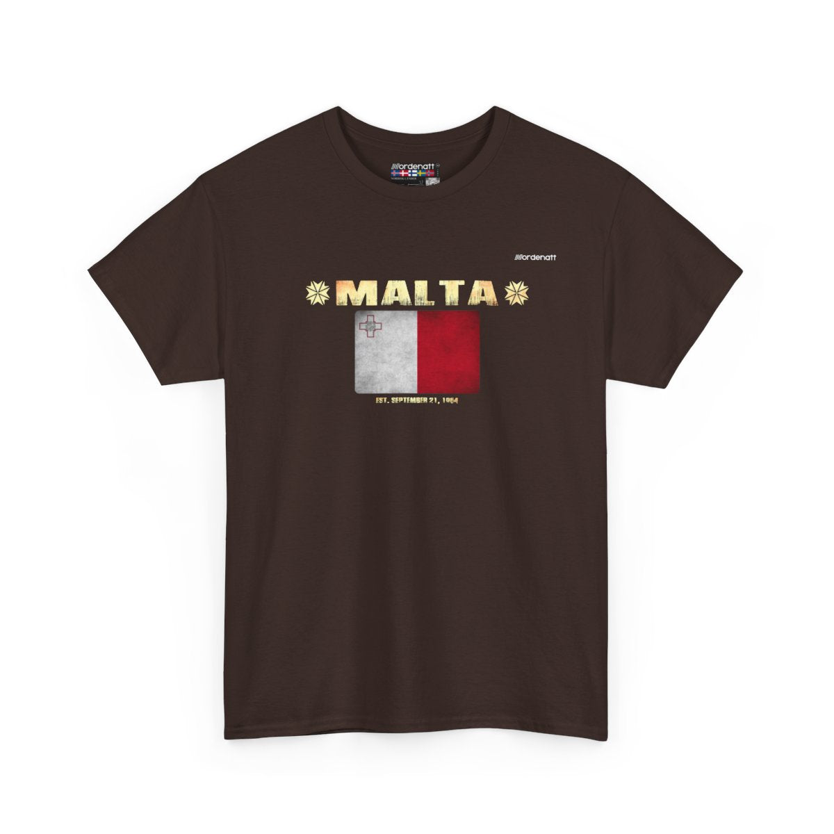 Malta flag t-shirt in Dark Chocolate — premium cotton, Nordenatt