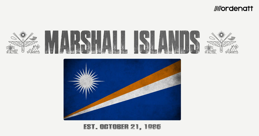 Marshall Islands design preview: flag, date and emblem inspiration printed on light t-shirts (Nordenatt)