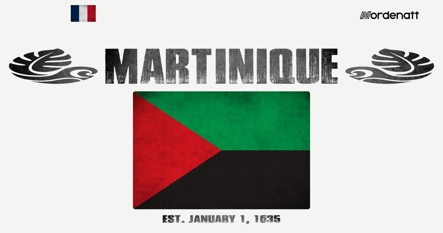 Martinique design preview: flag, date and emblem inspiration printed on light t-shirts (Nordenatt)