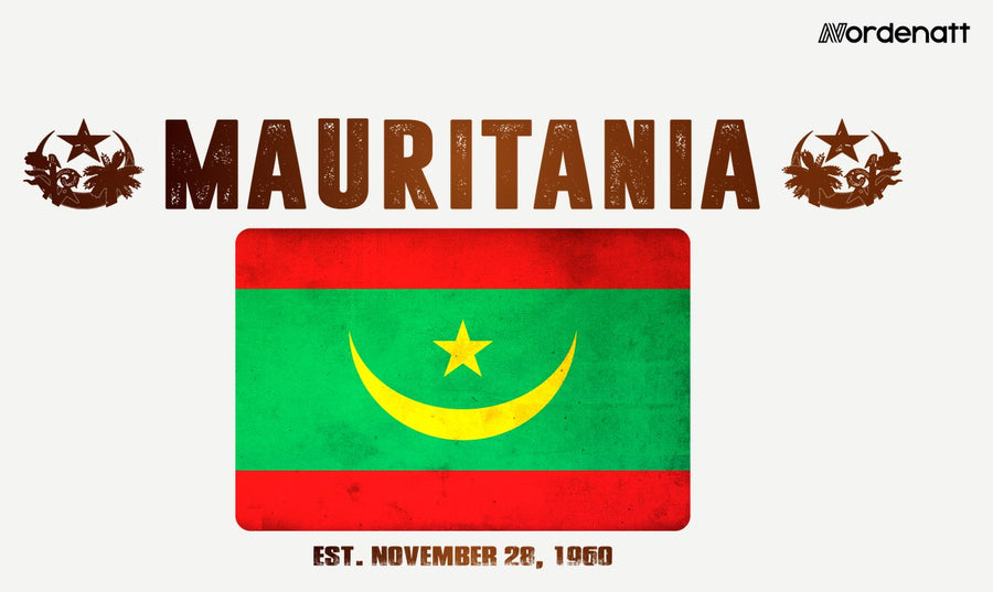 Mauritania design preview: flag, date and emblem inspiration printed on light t-shirts (Nordenatt)