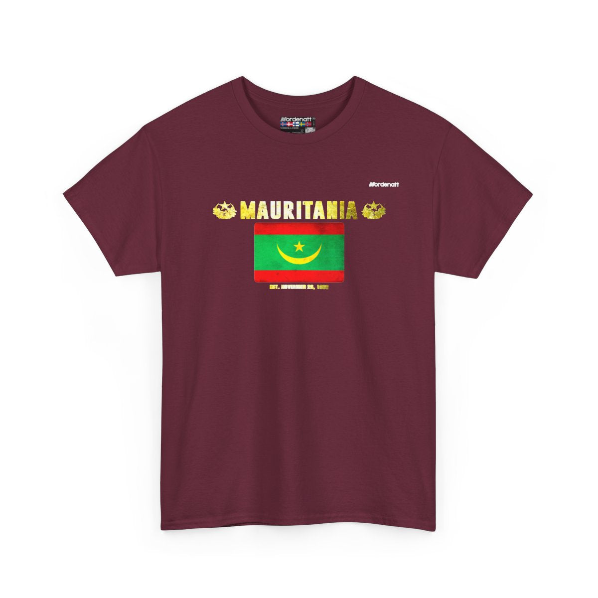 Mauritania flag t-shirt in Maroon — premium cotton, Nordenatt
