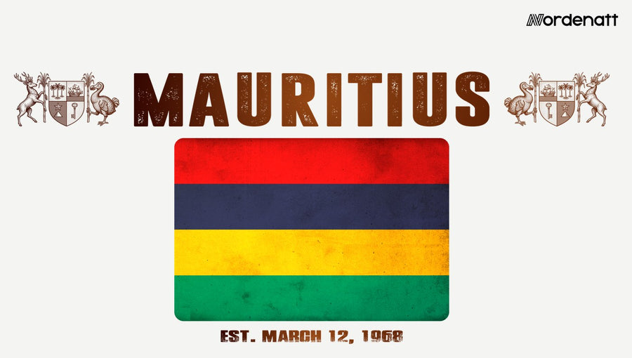 Mauritius design preview: flag, date and emblem inspiration printed on light t-shirts (Nordenatt)