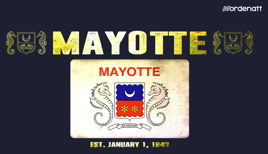 Mayotte design preview: flag, date and emblem inspiration printed on dark t-shirts (Nordenatt)