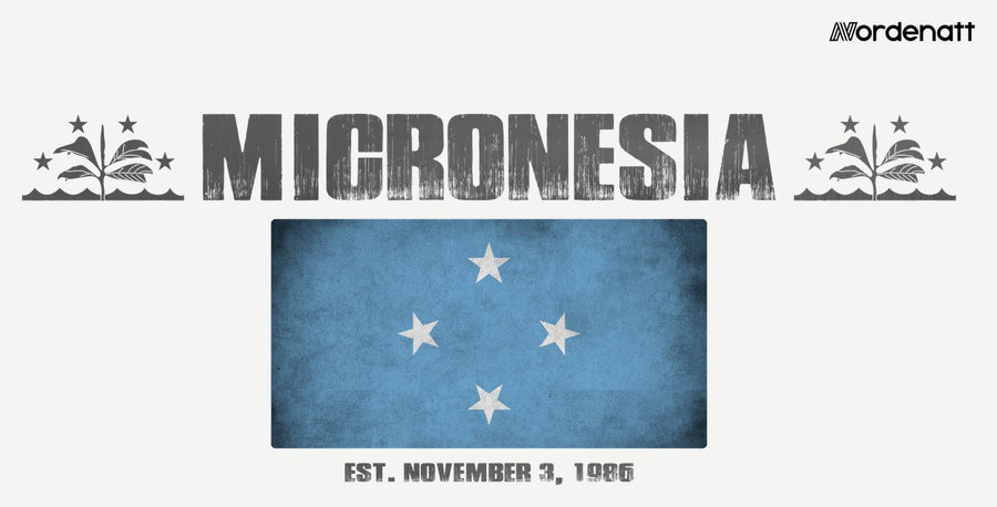Micronesia design preview: flag, date and emblem inspiration printed on light t-shirts (Nordenatt)