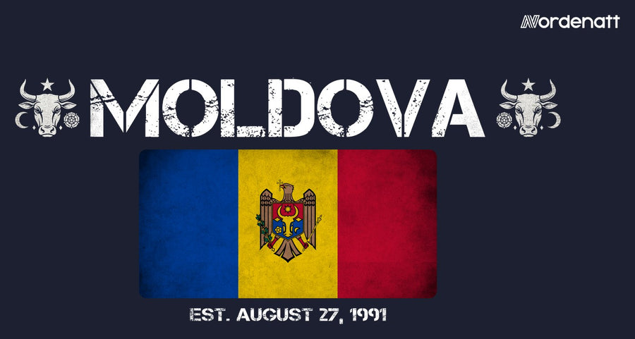 Moldova design preview: flag, date and emblem inspiration printed on dark t-shirts (Nordenatt)