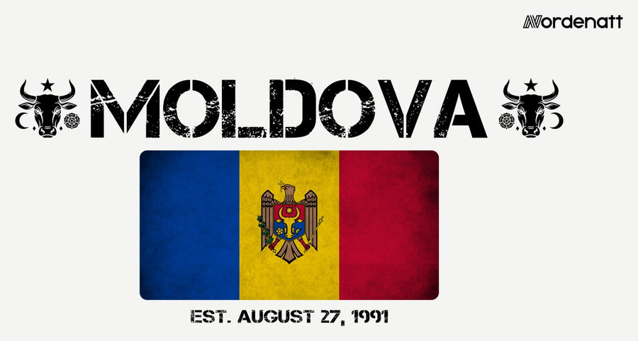 Moldova design preview: flag, date and emblem inspiration printed on light t-shirts (Nordenatt)