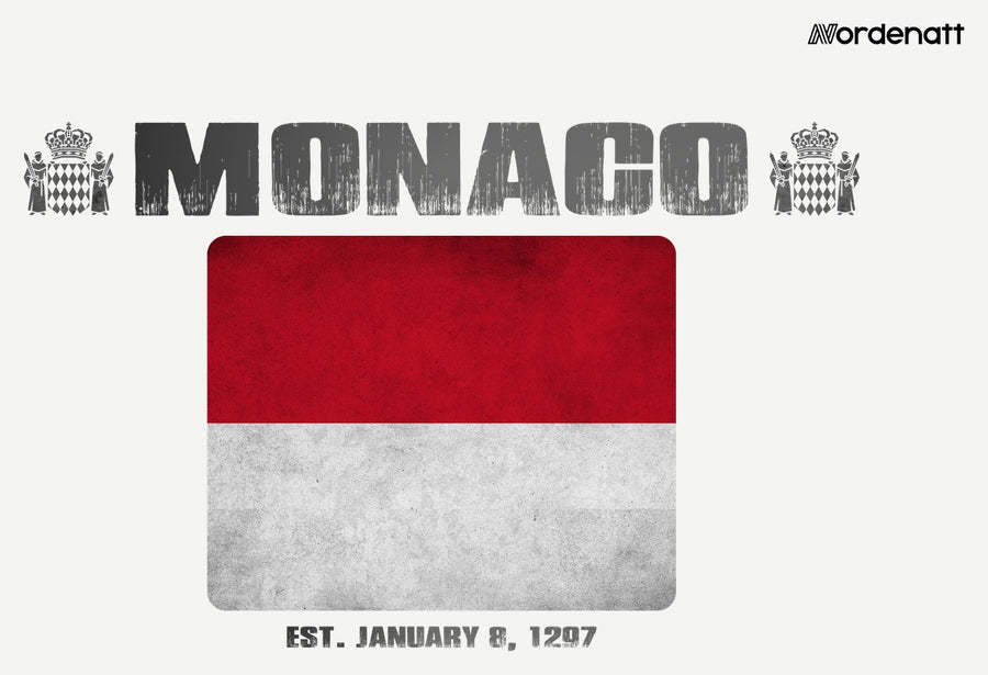 Monaco design preview: flag, date and emblem inspiration printed on light t-shirts (Nordenatt)