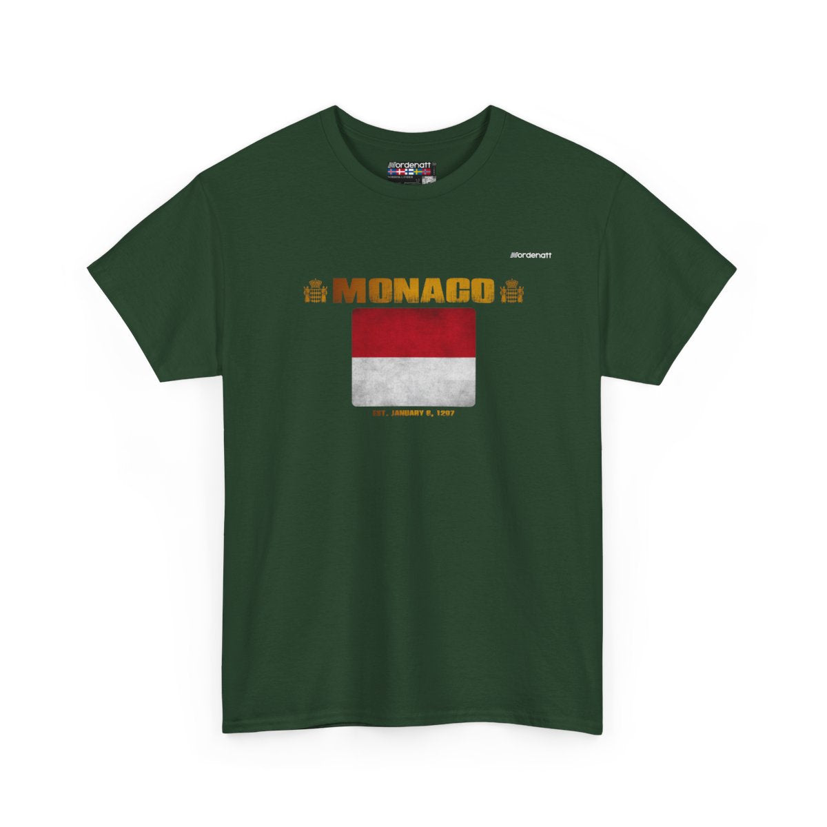 Monaco flag t-shirt in Forest Green — premium cotton, Nordenatt