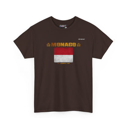 Monaco flag t-shirt in Dark Chocolate — premium cotton, Nordenatt