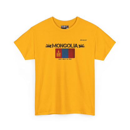 Mongolia flag t-shirt in Gold — premium cotton, Nordenatt
