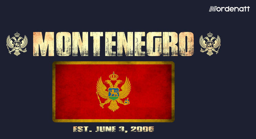 Montenegro design preview: flag, date and emblem inspiration printed on dark t-shirts (Nordenatt)