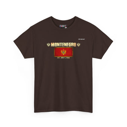 Montenegro flag t-shirt in Dark Chocolate — premium cotton, Nordenatt
