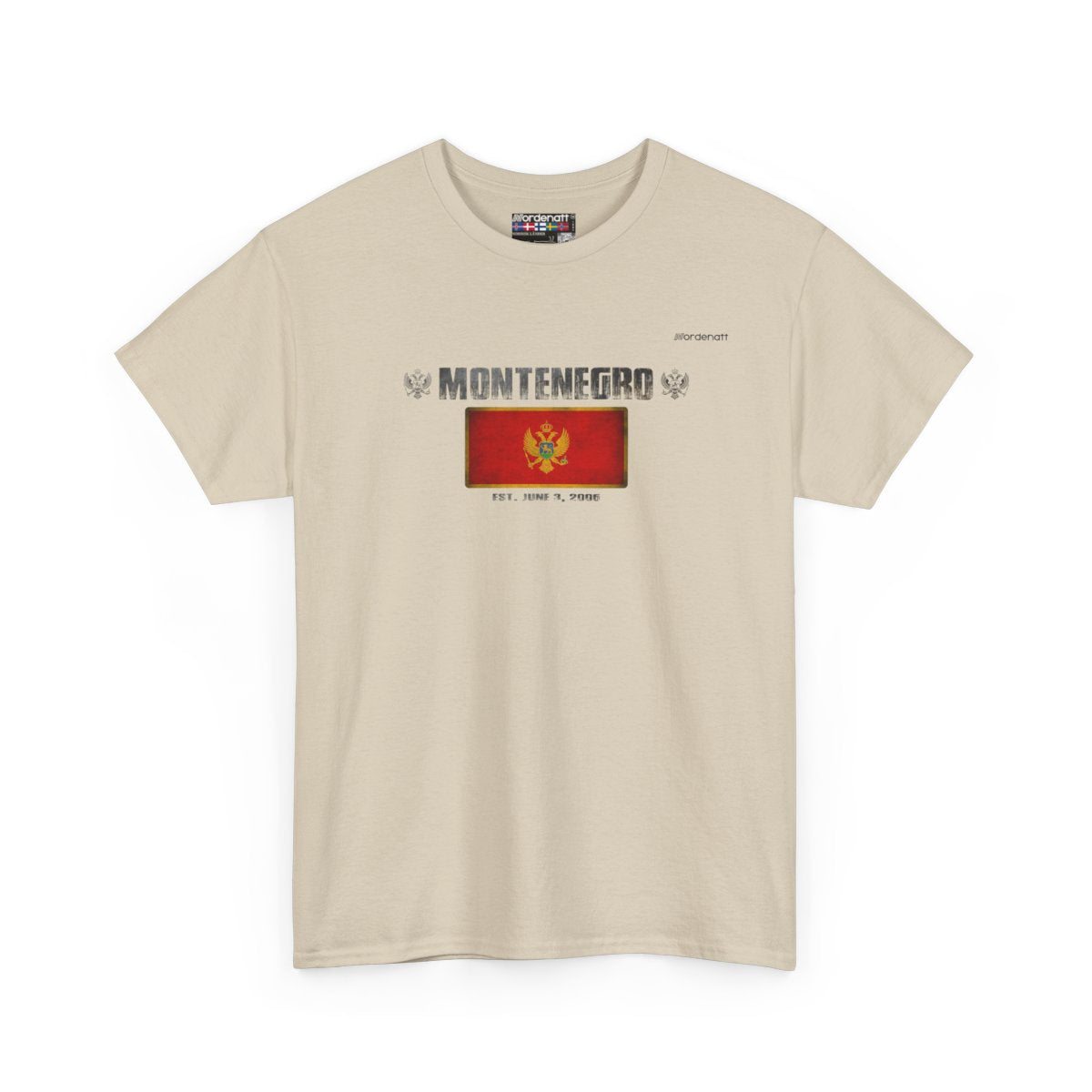 Montenegro flag t-shirt in Sand — premium cotton, Nordenatt