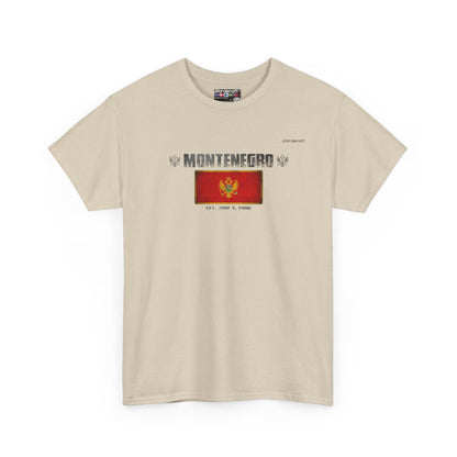 Montenegro flag t-shirt in Sand — premium cotton, Nordenatt