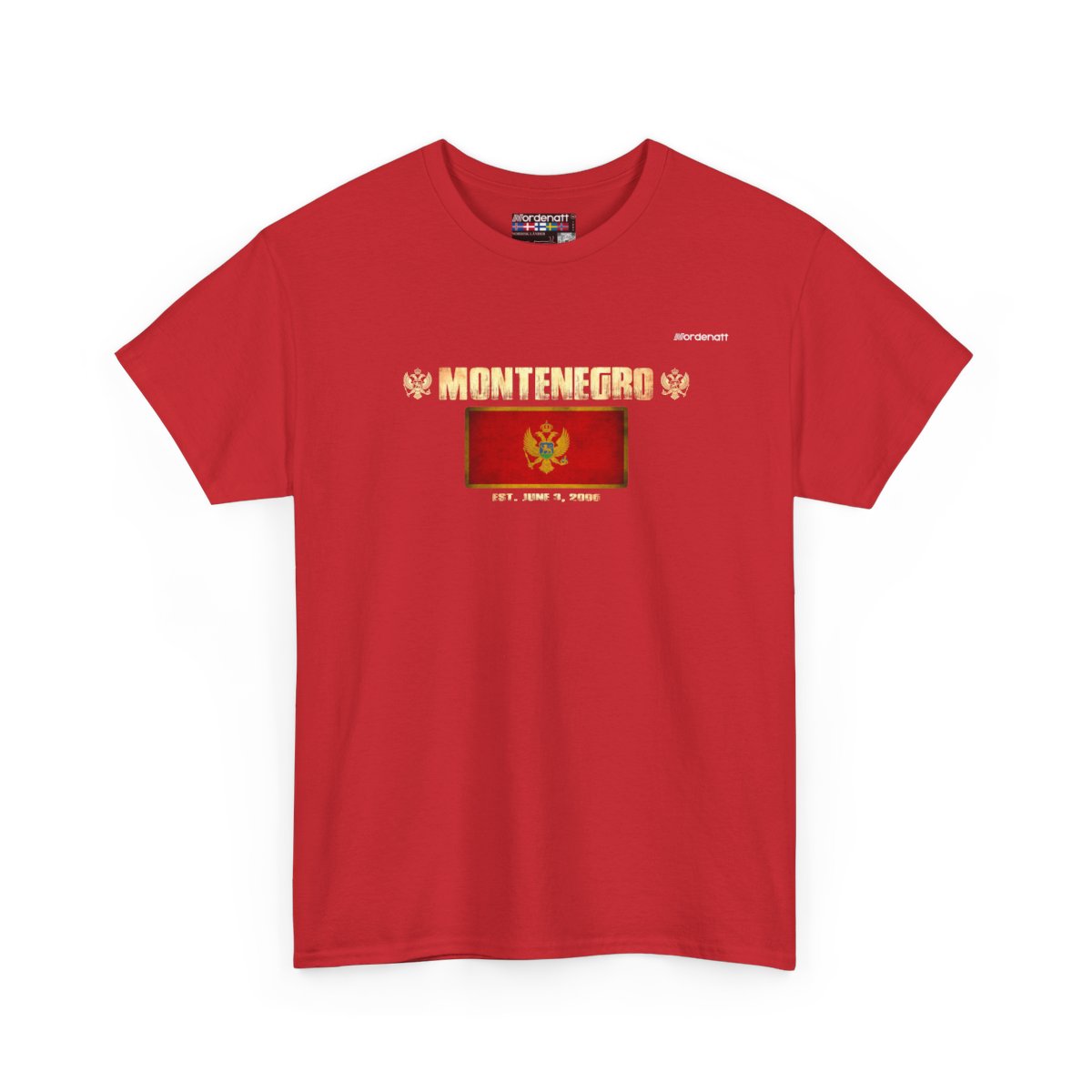Montenegro flag t-shirt in Red — premium cotton, Nordenatt