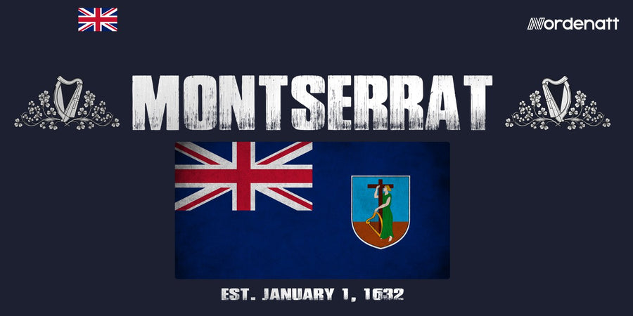 Montserrat design preview: flag, date and emblem inspiration printed on dark t-shirts (Nordenatt)
