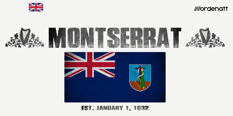 Montserrat design preview: flag, date and emblem inspiration printed on light t-shirts (Nordenatt)
