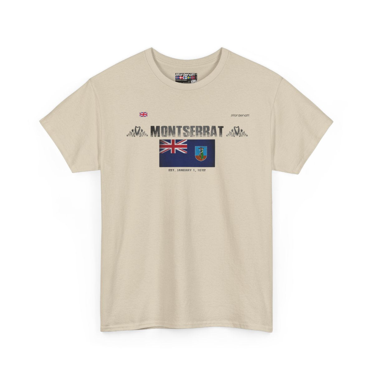 Montserrat flag t-shirt in Sand — premium cotton, Nordenatt