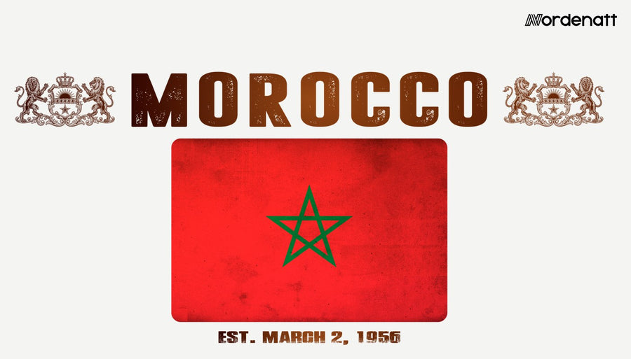 Morocco design preview: flag, date and emblem inspiration printed on light t-shirts (Nordenatt)
