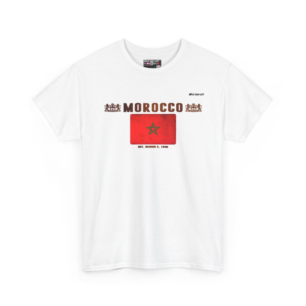 Morocco flag t-shirt in White — premium cotton, Nordenatt